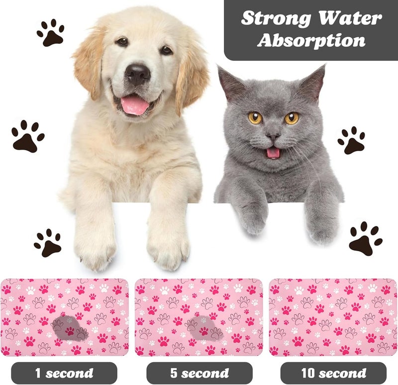 Zoeeya Dog Food Mat, Absorbent Water Bowl Mats Cat Pet Feeding Placemats Pink 24 * 32 inch - Image 2